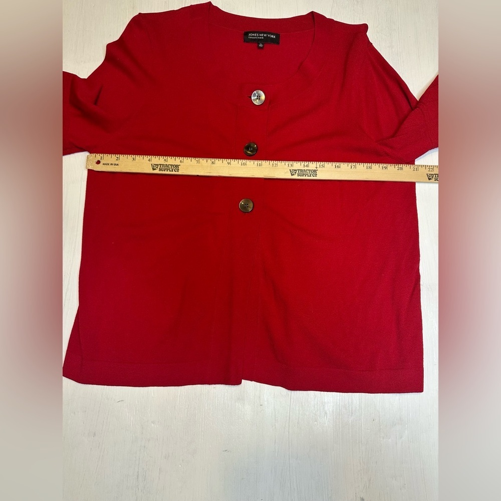 Jones New York Red Bell Sleeve Cardigan Sweater XL Button Front Knit - Picture 3 of 10